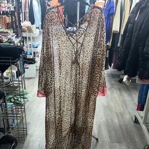Leopard Print Sheer Cover-Up with Red Lace Trim